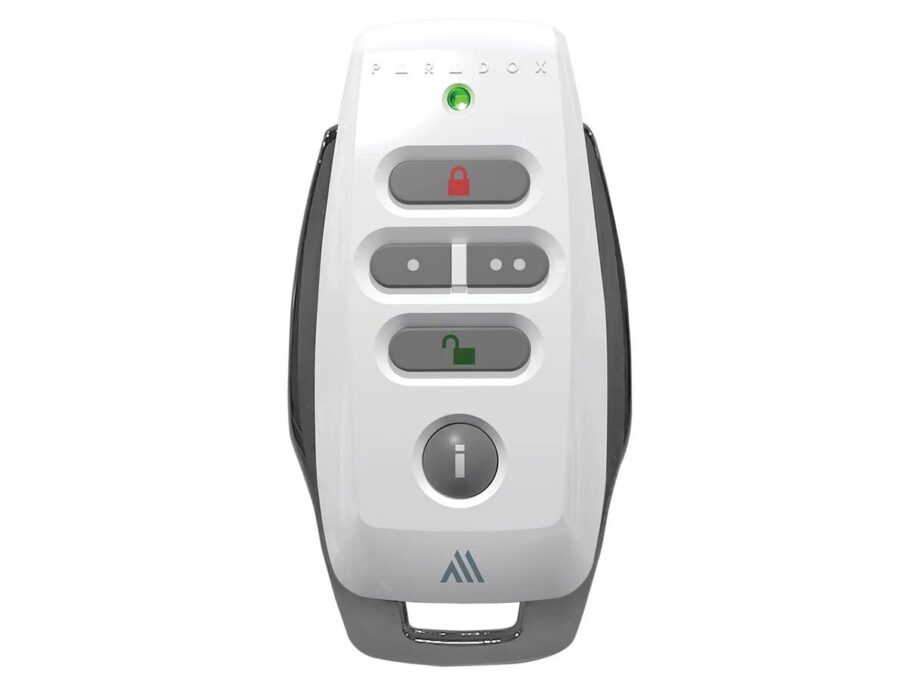 Telecomanda Paradox REM25M, 5 butoane, rezistenta la apa, 868MHZ, o baterie 3V CR2032, alb