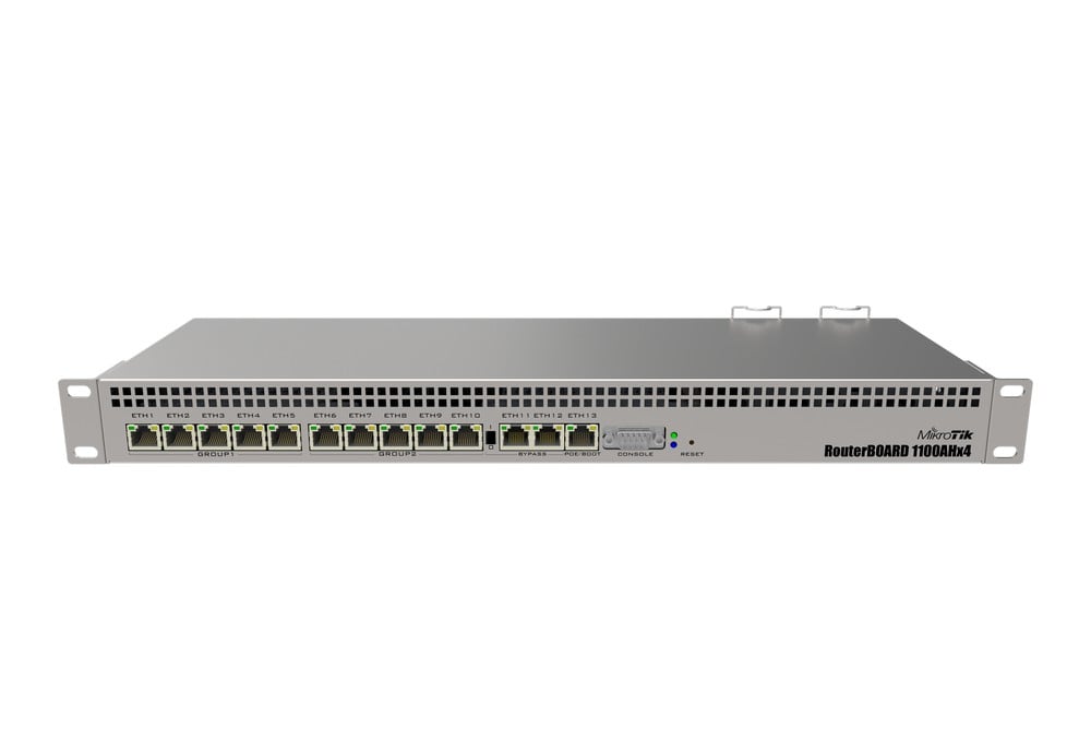 Router 13 porturi RJ45, gigabit, 1 GB RAM, CPU 4 nuclee, 1.4 Ghz, Mikrotik, RB1100x4