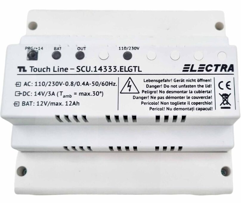 Sursa de alimentare pentru 2/3 familii Electra Touch Line, generatia 3, montaj sina DIN, alb, SCU.14333.ELGTL 1 Sursa de alimentare pentru 2/3 familii Electra Touch Line, generatia 3, montaj sina DIN, alb, SCU.14333.ELGTL