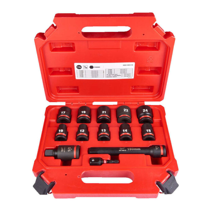 Set chei tubulare Milwaukee Shockwave Impact Duty 1/2 inch, 13 buc, 10-24mm, imbinare universala 15 grade, 4932480456