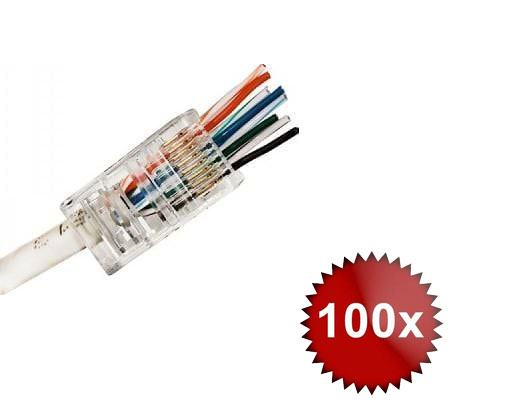 Set 100 buc conector neecranat Pass Through RJ45 CAT5E 1 Set 100 buc conector neecranat Pass Through RJ45 CAT5E