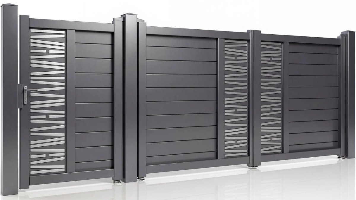 Set porti batante Virtuoso Poseidon, aluminiu, auto 3.5x2 m + pietonala 0.9x2 m, gri antracit, 50-804P/7016+50-803P/7016