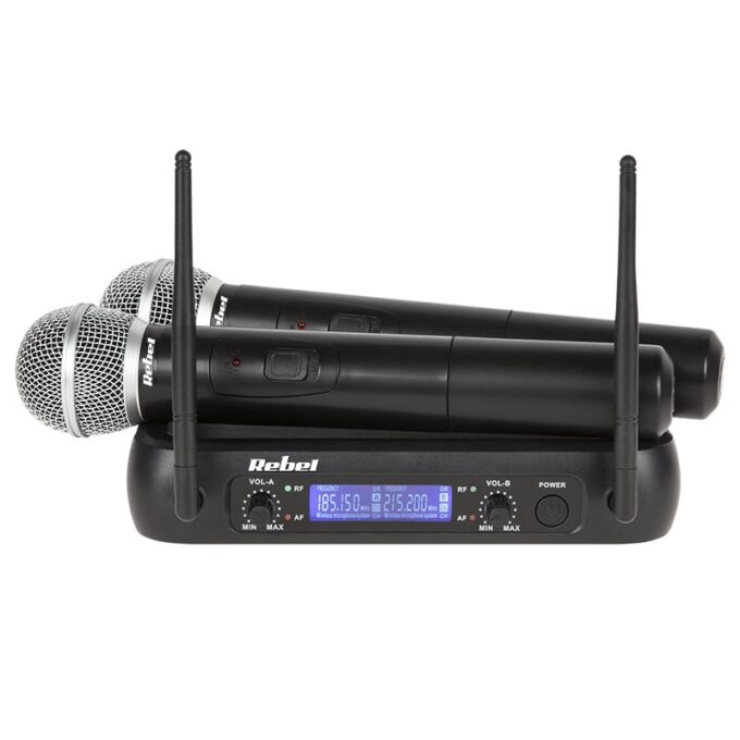 Set 2 microfoane wireless + receptor VHF Rebel, MIK0141 1 Set 2 microfoane wireless + receptor VHF Rebel, MIK0141