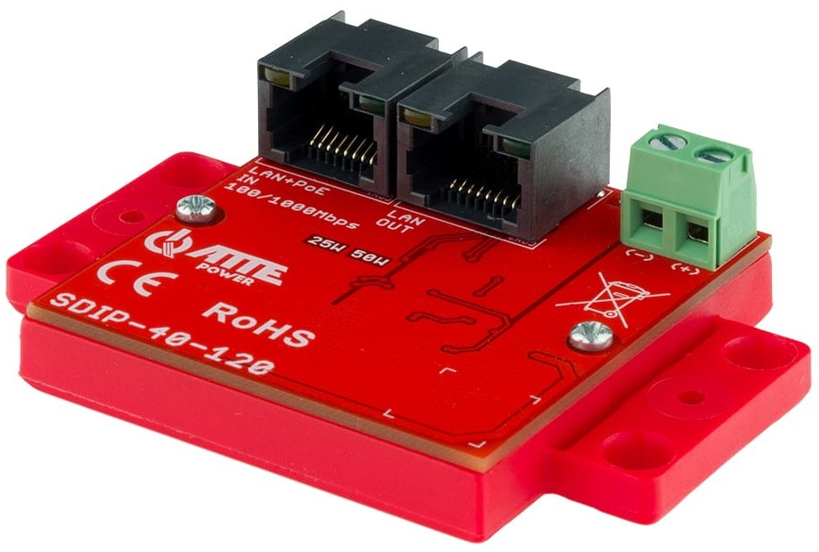 Splitter PoE Gigabit 12V pentru camere IP/NVR ATTE SDIP-40-120, 40W, borna surub, 802.3af/at/bt, PoE Passive 44-56V