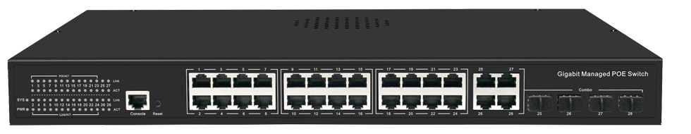 Switch 29 porturi, 24x PoE+ Gb, 4x SFP Gb, 1x combo, 300W, cu management, SW3224POE-MGC-300 1 Switch 29 porturi, 24x PoE+ Gb, 4x SFP Gb, 1x combo, 300W, cu management, SW3224POE-MGC-300