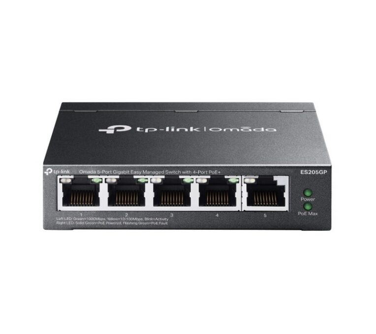 Switch 5 porturi (4 +1), 4x PoE+ Gigabit, TP-Link Omada ES205GP, buget PoE 65W, QoS, VLAN, Omada SDN, cu management 1 Switch 5 porturi (4 +1), 4x PoE+ Gigabit, TP-Link Omada ES205GP, buget PoE 65W, QoS, VLAN, Omada SDN, cu management