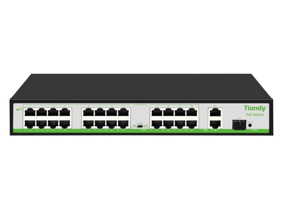Switch PoE Tiandy, 24 porturi PoE, 2x 1Gb Uplink, 1x SFP, 260W, TC-P3S027-H2421AT260