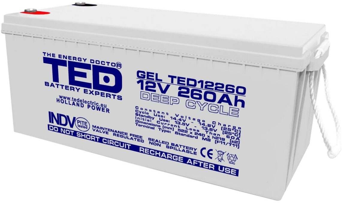 Baterie / Acumulator de mare capacitate, Profesional, 12V 260AH, pentru stocare energie, TED GEL 12260, TED003539 1 Baterie / Acumulator de mare capacitate, Profesional, 12V 260AH, pentru stocare energie, TED GEL 12260, TED003539