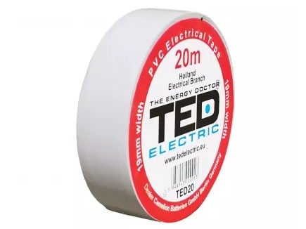 Banda izolatoare PVC, 20m x 19mm, pentru protectia si izolarea cablurilor, alb, TED TED004758 1 Banda izolatoare PVC, 20m x 19mm, pentru protectia si izolarea cablurilor, alb, TED TED004758