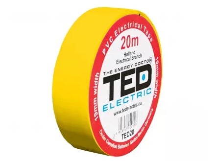 Banda izolatoare PVC, 20m x 19mm, pentru protectia si izolarea cablurilor, galben, TED TED004789 1 Banda izolatoare PVC, 20m x 19mm, pentru protectia si izolarea cablurilor, galben, TED TED004789
