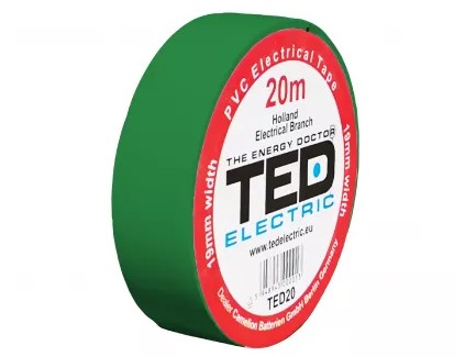 Banda izolatoare PVC, 20m x 19mm, pentru protectia si izolarea cablurilor, verde, TED TED004819 1 Banda izolatoare PVC, 20m x 19mm, pentru protectia si izolarea cablurilor, verde, TED TED004819