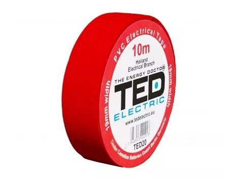 Banda izolatoare PVC 10m x 19mm, pentru protectia si izolarea cablurilor, rosu, TED TED004871 1 Banda izolatoare PVC 10m x 19mm, pentru protectia si izolarea cablurilor, rosu, TED TED004871
