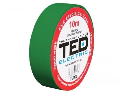 Banda izolatoare PVC 10m x 19mm, pentru protectia si izolarea cablurilor, verde, TED TED004888 1 Banda izolatoare PVC 10m x 19mm, pentru protectia si izolarea cablurilor, verde, TED TED004888