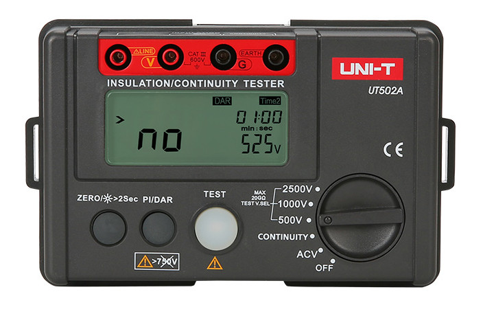Tester pentru rezistenta de izolatie UNI-T UT502A, 30-6000VAC, accesorii incluse. 1 Tester pentru rezistenta de izolatie UNI-T UT502A, 30-6000VAC, accesorii incluse.