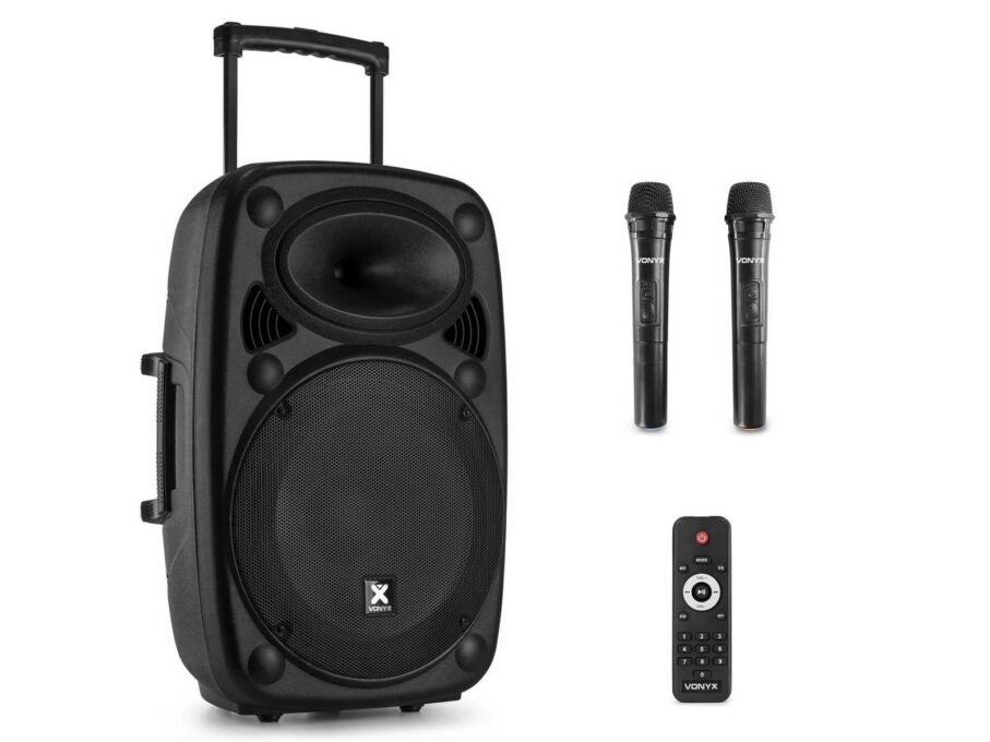 Boxa portabila, 2 microfoane UHF, 500W RMS, 15 inch, Bluetooth, USB, slot SD, RCA, negru, Vonyx VERVE46 1 Boxa portabila, 2 microfoane UHF, 500W RMS, 15 inch, Bluetooth, USB, slot SD, RCA, negru, Vonyx VERVE46
