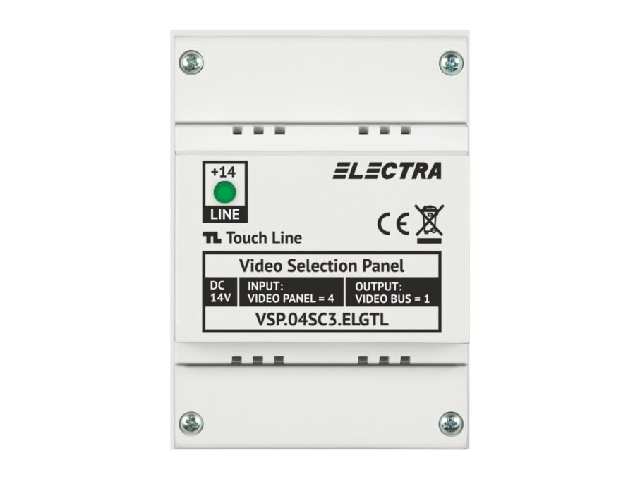 Doza derivatie panouri video videointerfon Electra, 4 intrari, maxim 3 panouri video aditionale, carcasa ABS, montaj sina DIN, VSP.04SC3.ELGTL