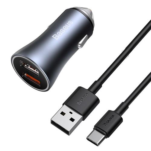 Incarcator auto Baseus, 2 x USB, 40 W, cablu USB-C, Gri 1 Incarcator auto Baseus, 2 x USB, 40 W, cablu USB-C, Gri