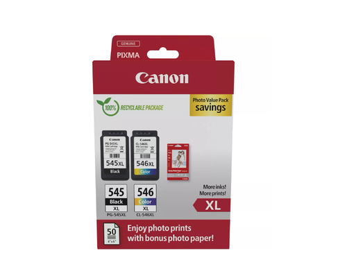 Pachet cartuse cerneala Canon Photo Value Pack, PG-545XL Negru, CL-546XL Color + 50 Coli foto 10x15 cm 1 Pachet cartuse cerneala Canon Photo Value Pack, PG-545XL Negru, CL-546XL Color + 50 Coli foto 10x15 cm