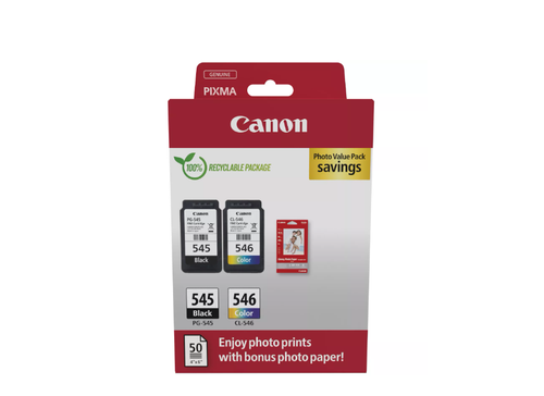 Pachet cartus cerneala Canon Photo Value Pack 8287B008AA, PG-545 Negru, CL-546 Color + 50 Coli foto 10x15 cm 1 Pachet cartus cerneala Canon Photo Value Pack 8287B008AA, PG-545 Negru, CL-546 Color + 50 Coli foto 10x15 cm