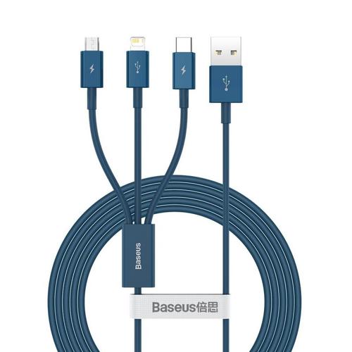 Cablu de date Baseus Superior 3 in 1, USB - USB Type-C/Lightning/MicroUSB, 3.5A, 1.5m, Albastru 1 Cablu de date Baseus Superior 3 in 1, USB - USB Type-C/Lightning/MicroUSB, 3.5A, 1.5m, Albastru