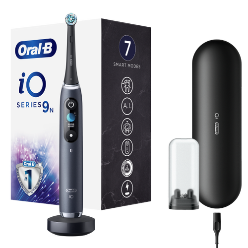 Periuta de dinti electrica Oral-B iO9 cu Tehnologie Magnetica si Micro-Vibratii, Inteligenta artificiala, Display led, Senzor de presiune Smart, Timer vizibil, 7 moduri, 1 capat, Suport rezerve, Incarcator magnetic, Trusa de calatorie cu incarcator, Negr 1 Periuta de dinti electrica Oral-B iO9 cu Tehnologie Magnetica si Micro-Vibratii, Inteligenta artificiala, Display led, Senzor de presiune Smart, Timer vizibil, 7 moduri, 1 capat, Suport rezerve, Incarcator magnetic, Trusa de calatorie cu incarcator, Negr