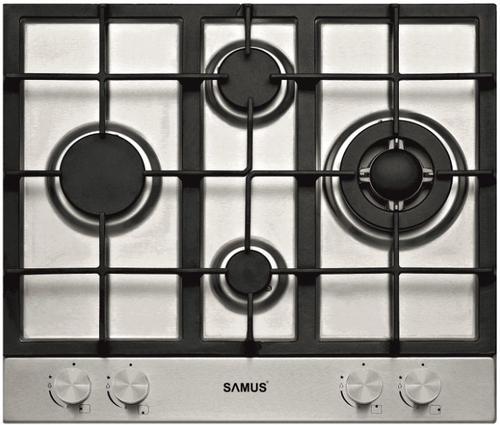 Plita incorporabila Samus PSG-64SX6, Gaz, 4 arzatoare, Arzator Wok, Aprindere electrica (Inox)