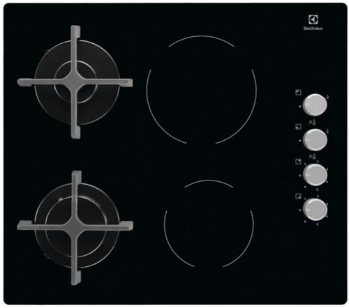 Plita incorporabila mixta Electrolux EGE6172NOK, 2 Zone Gaz, 2 Zone Vitroceramice, Aprindere electrica (Negru)