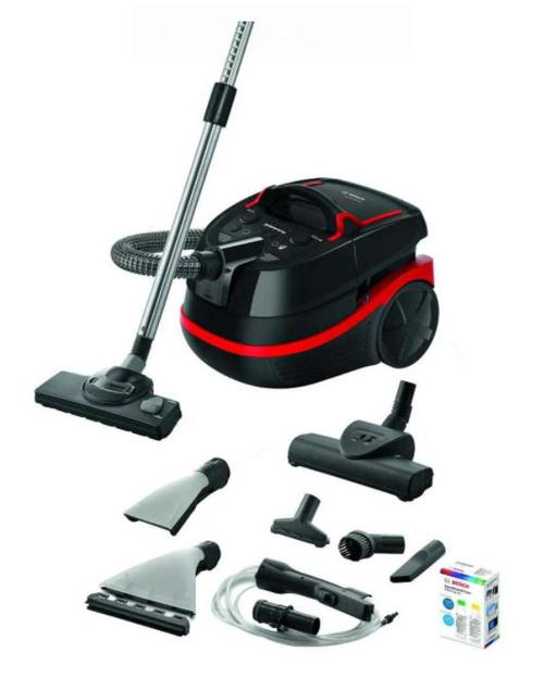 Aspirator cu spalare Bosch BWD421POW, 2100 W, 2.5 L, Filtru Hepa (Negru/Rosu)