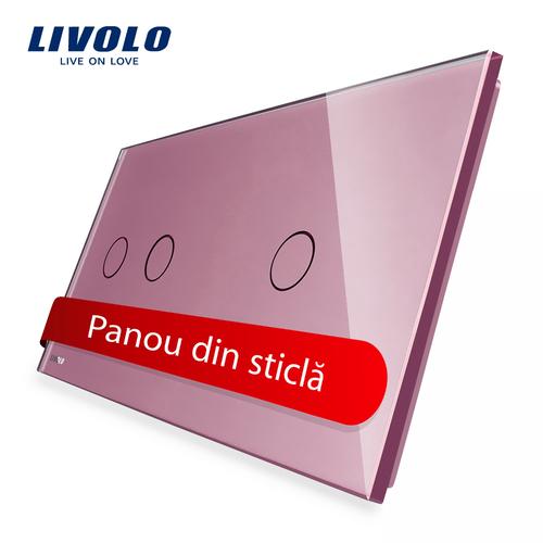 Panou intrerupator dublu + simplu cu touch Livolo din sticla (Roz) 1 Panou intrerupator dublu + simplu cu touch Livolo din sticla (Roz)