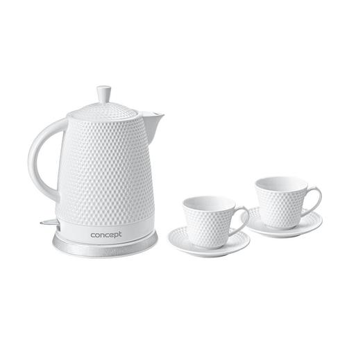 Fierbator Concept RK0040, 1500 W, 1.5 l, ceramic, Alb + setul contine 2 cesti + 2 farfurii 1 Fierbator Concept RK0040, 1500 W, 1.5 l, ceramic, Alb + setul contine 2 cesti + 2 farfurii