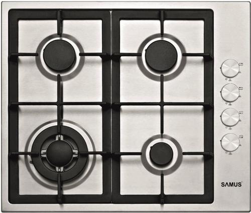 Plita incorporabila Samus PSG-64SX4, Gaz, 4 arzatoare, Arzator Wok, Aprindere electrica (Inox)