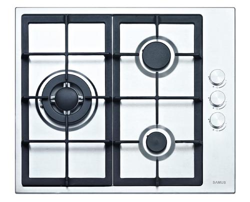 Plita incorporabila Samus PSG-63SX1, Gaz, 3 arzatoare, Arzator Wok, Aprindere electrica (Inox)