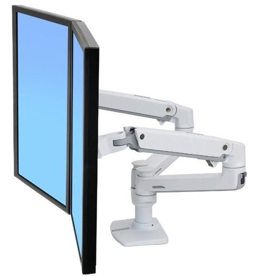Suport monitor pentru birou Ergotron LX Dual 45-491-216, Pivot, Rotire 360, 18kg (Alb)
