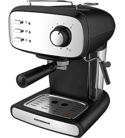 Espressor manual Heinner Black Boquette HEM-1100BKX, 850 W, 15 Bari, 1.2 L (Negru/Argintiu)