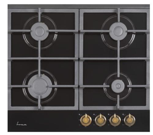 Plita incorporabila Fram FBH-S4IWF-GRBK, Gaz, 4 Arzatoare, Aprindere electrica, 60 cm (Negru)