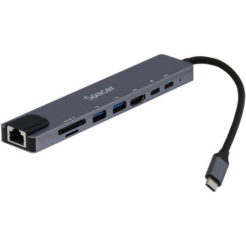 Docking station universal 8 in 1, Spacer, conectare Type-C, USB 3.0 x 2, USB Type C x 1, PD 87W x 1, HDMI x 1 4K (30Hz), RJ-45, SD Card x1, TF (MicroSD) x1, aluminiu (Gri) 1 Docking station universal 8 in 1, Spacer, conectare Type-C, USB 3.0 x 2, USB Type C x 1, PD 87W x 1, HDMI x 1 4K (30Hz), RJ-45, SD Card x1, TF (MicroSD) x1, aluminiu (Gri)