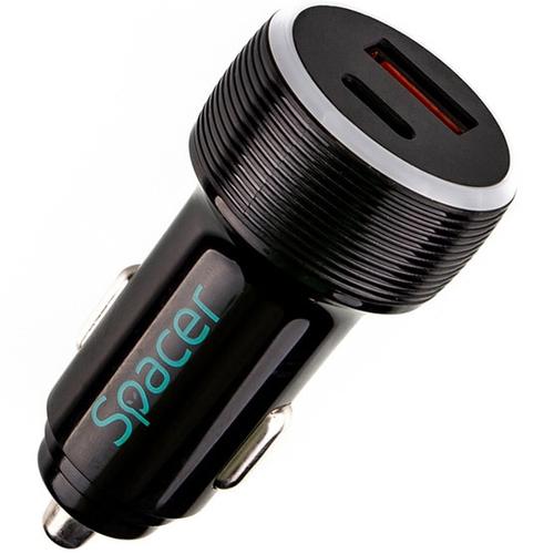 Aliemtator auto SPACER Quick Charge 17W 3.1A max putere totala 17W LED ambiental 1 x USB si 1 x USB Type-C pentru bricheta auto, Negru 1 Aliemtator auto SPACER Quick Charge 17W 3.1A max putere totala 17W LED ambiental 1 x USB si 1 x USB Type-C pentru bricheta auto, Negru