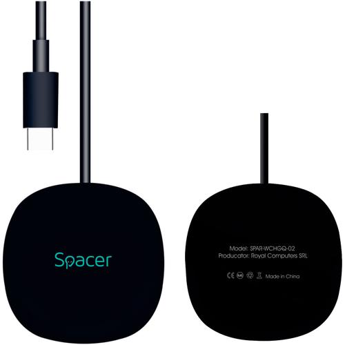 Alimentator wireless Spacer Quick Charge 15W Qi conector Type-C rol de stand prin prindere magnetica, Negru 1 Alimentator wireless Spacer Quick Charge 15W Qi conector Type-C rol de stand prin prindere magnetica, Negru