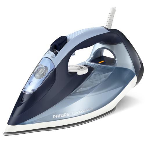Fier de calcat Philips Azur DST7020/20, 2800W, Debit de abur continuu de 50g/min, Jet de abur de 250 g, Talpa SteamGlide Plus, Rezervor de 300ml, Sistem de curatare automata cu rezervor integrat pentru calcar (Albastru)