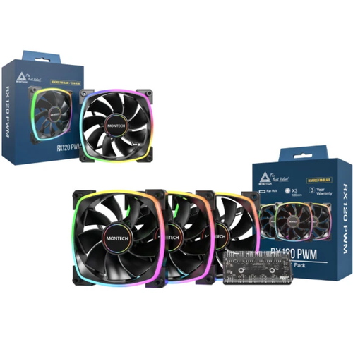 Ventilator Montech RX120 PWM, iluminare aRGB, 1600rpm, 3buc (Negru) 1 Ventilator Montech RX120 PWM, iluminare aRGB, 1600rpm, 3buc (Negru)