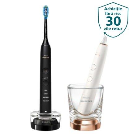Set 2 periute electrice sonice Philips Sonicare DiamondClean 9000 HX9914/57, Functie BrushSync, 4 moduri de periere, 3 nivele de intensitate, 2 capate de periere (Negru/Rose Gold) 1 Set 2 periute electrice sonice Philips Sonicare DiamondClean 9000 HX9914/57, Functie BrushSync, 4 moduri de periere, 3 nivele de intensitate, 2 capate de periere (Negru/Rose Gold)