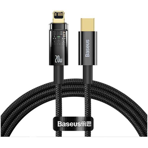 Cablu alimentare si date Baseus, Explorer, Fast Charging, USB Type-C la Lightning 20W 2m Auto Power-Off, Negru Transparent 1 Cablu alimentare si date Baseus, Explorer, Fast Charging, USB Type-C la Lightning 20W 2m Auto Power-Off, Negru Transparent