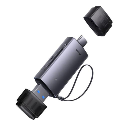 Adaptor pentru cititor de carduri de memorie MicroSD/SD TF, Baseus, 2 TB, USB 3.0/USB C, Negru/Gri 1 Adaptor pentru cititor de carduri de memorie MicroSD/SD TF, Baseus, 2 TB, USB 3.0/USB C, Negru/Gri