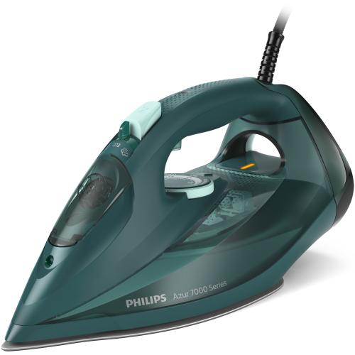 Fier de calcat Philips Azur DST7050/70, 2800 W, Debit de abur continuu de 50g/min si jet de abur de 250 g, Talpa SteamGlide Elite, Rezervor de 300 ml, Sistem de curatare automata cu rezervor integrat pentru calcar, Oprire automata de siguranta (Verde)