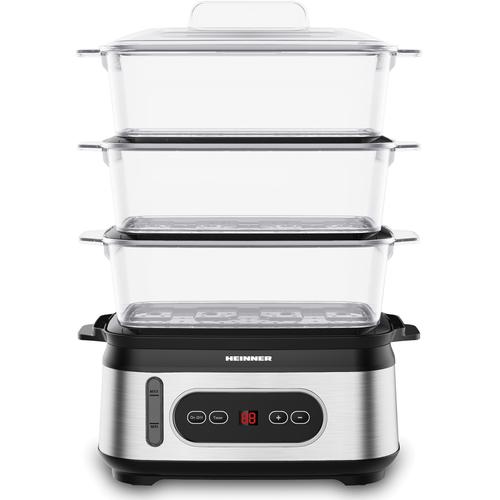 Aparat de gatit cu aburi Heinner HSA-D950SS, 800-950 W, display LED, 9L, 1.5L, Trei vase pentru gatire BPA free, Temporizator 60 min, Indicator luminos, Protectie impotriva functionarii fara apa, Cablu alimentare, Insertii inox (Negru/Argintiu) 1 Aparat de gatit cu aburi Heinner HSA-D950SS, 800-950 W, display LED, 9L, 1.5L, Trei vase pentru gatire BPA free, Temporizator 60 min, Indicator luminos, Protectie impotriva functionarii fara apa, Cablu alimentare, Insertii inox (Negru/Argintiu)
