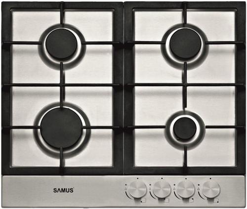 Plita incorporabila Samus PSG-64SX3, Gaz, 4 arzatoare, Arzator Wok, Aprindere electrica (Inox)