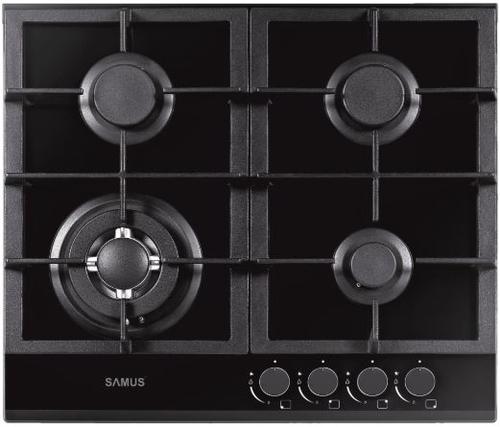 Plita incorporabila Samus PSG-64SG1, Gaz, 4 arzatoare, Arzător WOK, Aprindere electrica (Negru)