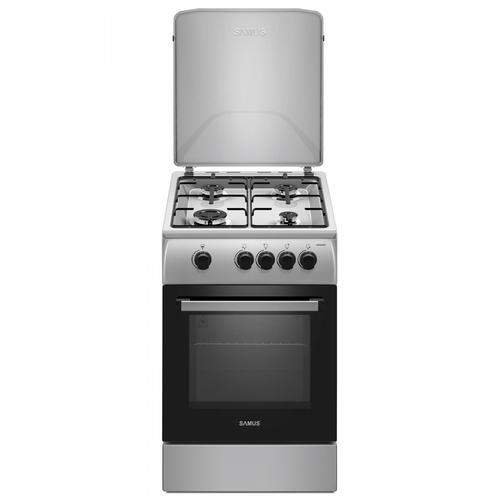Aragaz Samus SM561BXS, 4 Arzatoare gaz, Cuptor gaz, Siguranta plita si cuptor, Geam dublu la cuptor, Inox/Argintiu