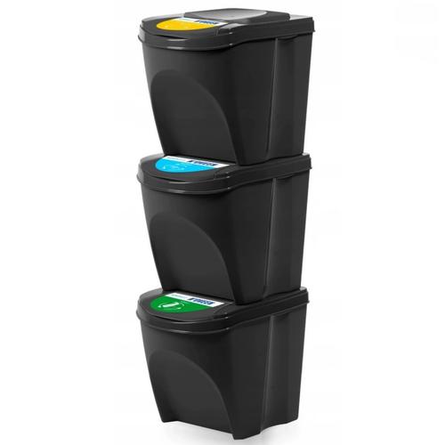 Set Recipiente plastic Noveen pentru reciclare selectiva, 3 x 25L, Negru 1 Set Recipiente plastic Noveen pentru reciclare selectiva, 3 x 25L, Negru