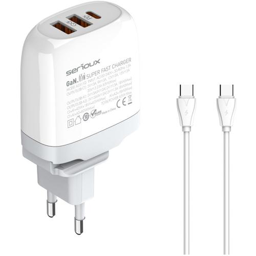Incarcator retea Serioux QC65WGAN, 65W, tehnologie GaN, 1x USB-C, 2x USB-A, cablu Type-C inclus, Alb 1 Incarcator retea Serioux QC65WGAN, 65W, tehnologie GaN, 1x USB-C, 2x USB-A, cablu Type-C inclus, Alb